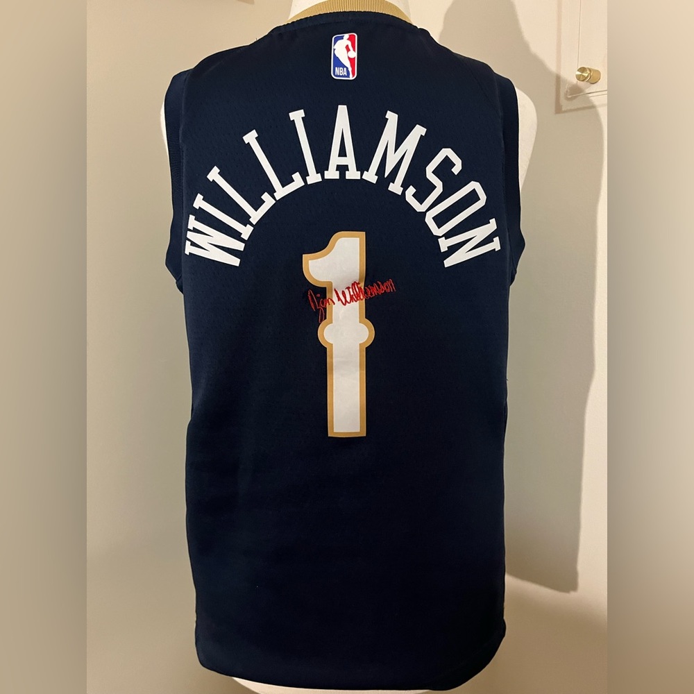 NBA Pelicans Navy Jersey with Gold and White Accents